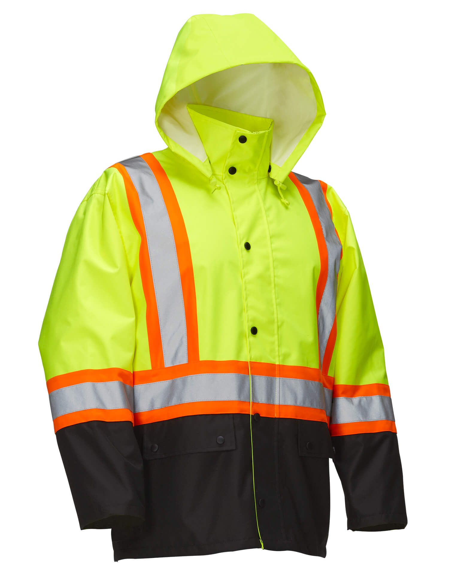 Hi-Vis Rain Jacket w/ Snap-Off Hood - 3XL